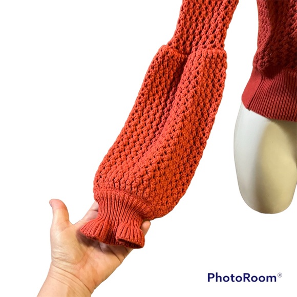 REBECCA MINKOFF Bianca Netted Terracotta long puff sleeve Sweater Small - Picture 6 of 13